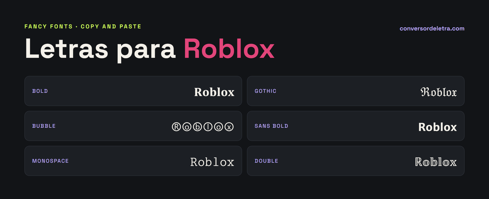 Letras para Roblox: fancy fonts converter and where they work on Roblox, from bios to display names